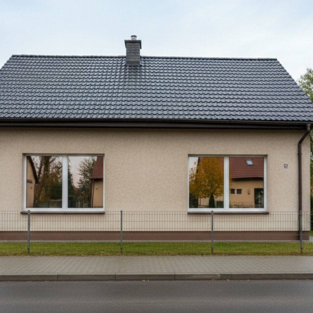 Domek pokryty folią lustro weneckie. Zabezpieczenie prywatności w łazience.